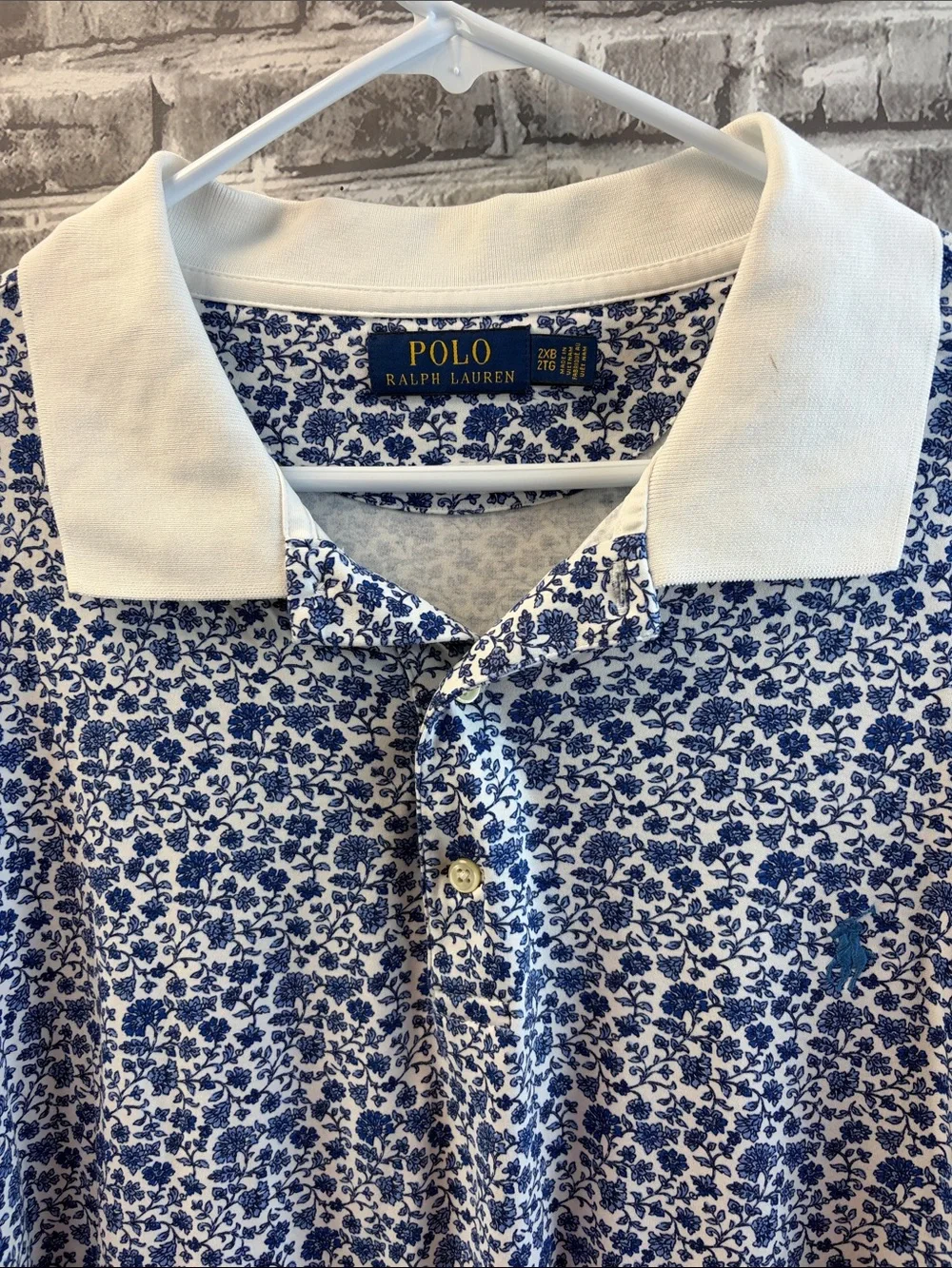 Ralph Lauren Blue Floral Polo with White Trim